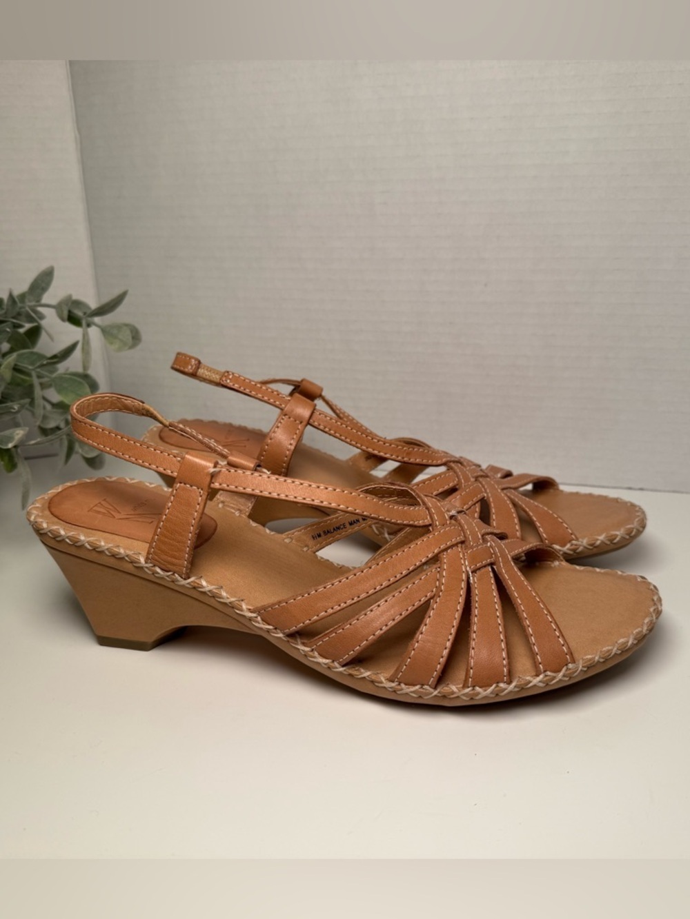 White Mountain Addie Leather Tan Strappy Wedge Slingbacks Women's Size 9.5 Boho